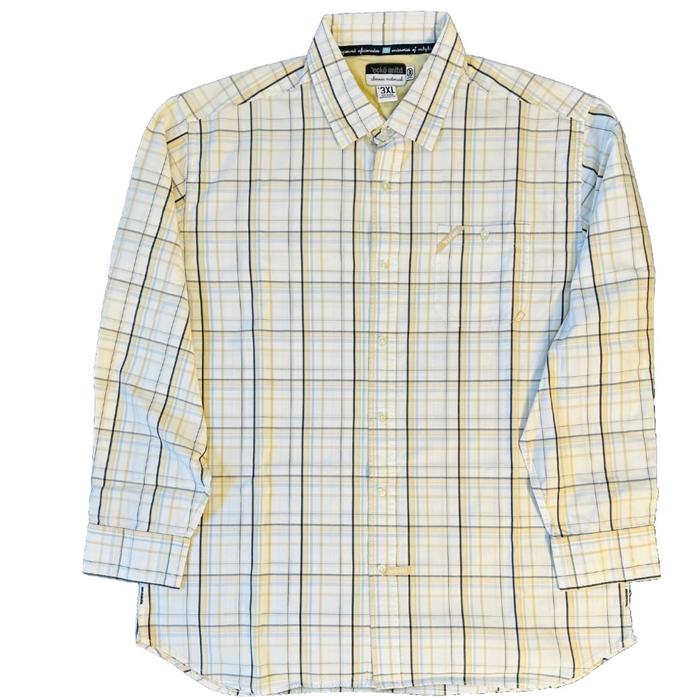 Ecko Unltd-Button Down Shirt-Blue/Beige-Striped-Long Sleeve-Men’s 3XL-Used